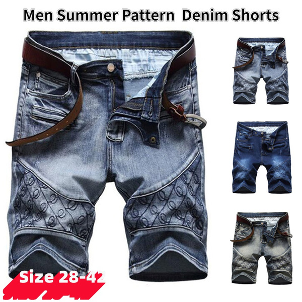Buy Print Ripped Jean Shorts for Men Vintage Casual Knee Length Jeans  Summer Washed Distressed Denim Short Pants, Light Blue 1, 42 at Amazon.in